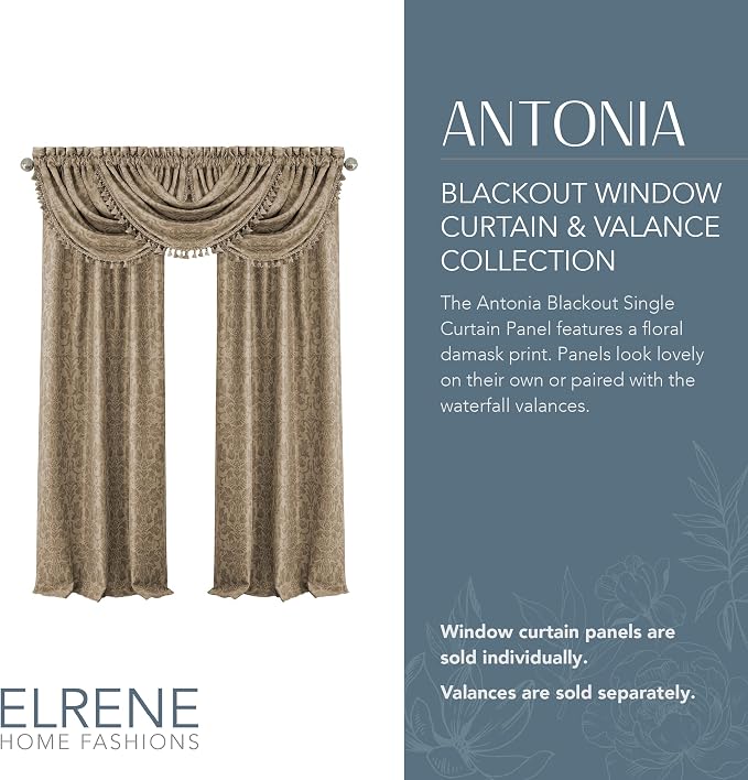 Elrene Home Fashions Antonia Floral Damask Blackout Single Window Curtain Panel - Image 2