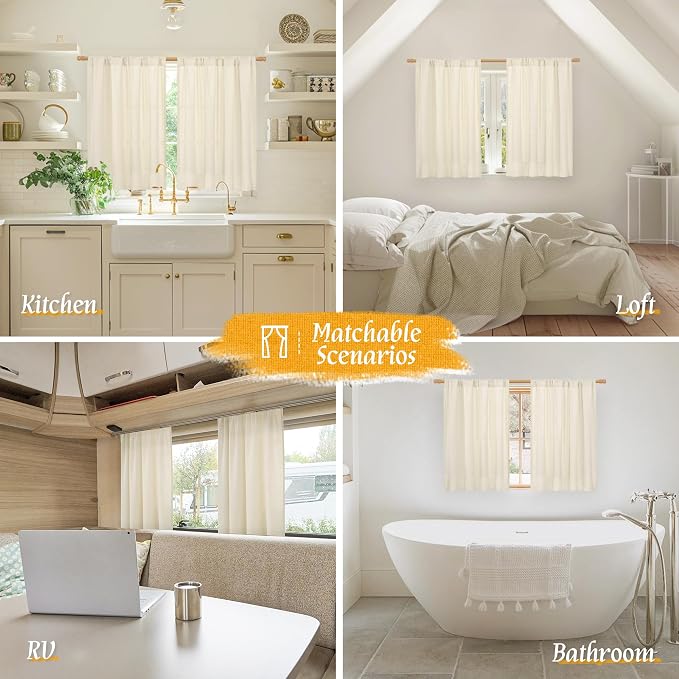 LAMIT 54 Inch Short Window Linen Curtains, Light Beige Soft Thick Light - Image 6