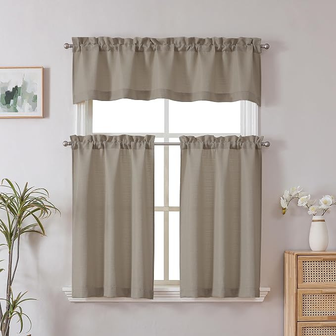 Chyhomenyc Curtains 30 Inch Length, Faux Linen Textured Small Cafe Curtains - Image 2