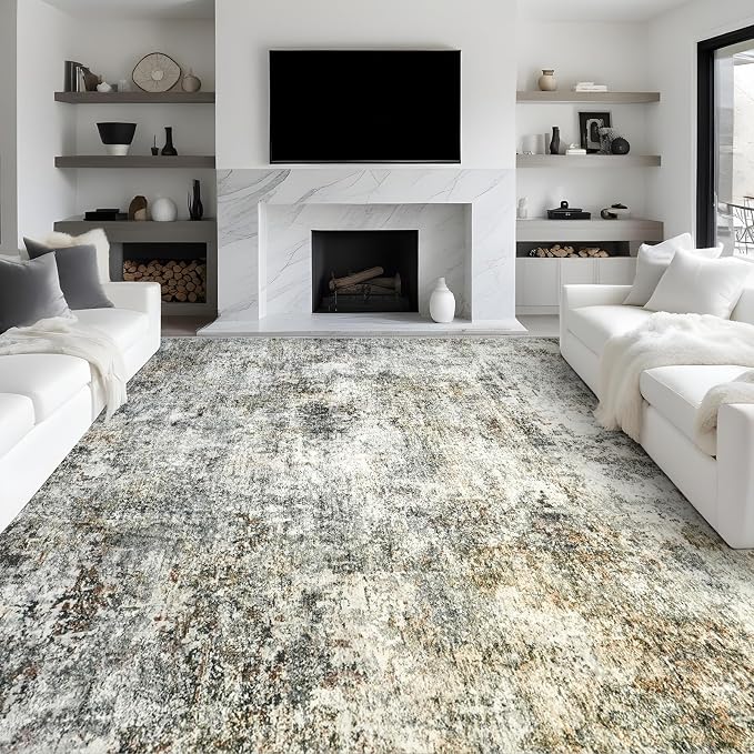 Abstract 9x12 Washable Rug: Modern Ultra Non Slip Area Rug Soft Carpet Foldable by Puino