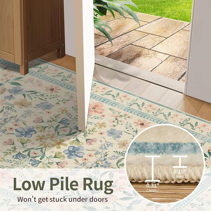Rugxara Floral Rug for Living Room Bedroom, 4x6 Washable Rug, Large Non Slip - Image 6