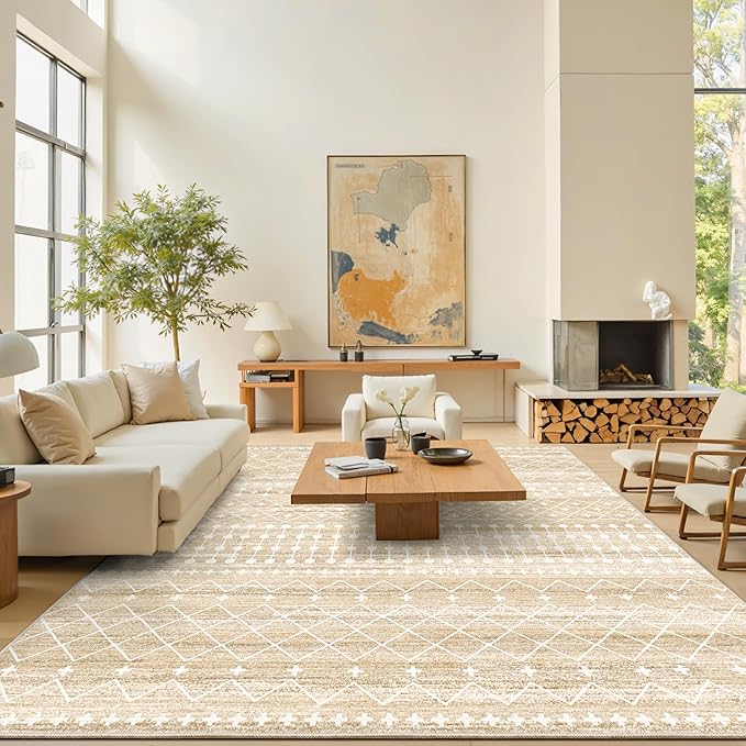 Miukiki 9x12 Area Rug for Living Room Moroccan Washable Rugs Non Slip Indoor by Miukiki