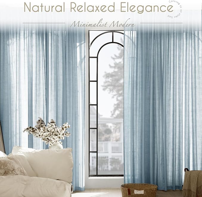 Dusty Blue Linen Curtains 84 inch Long - Image 6