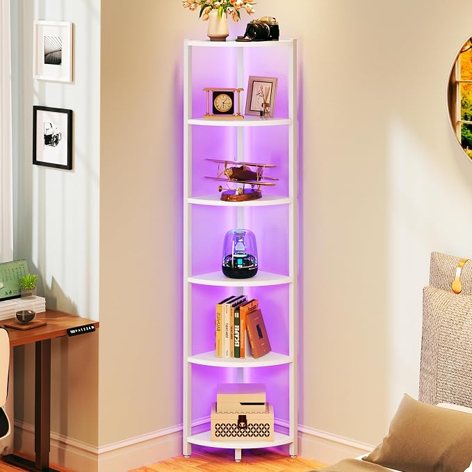 Corner Shelf with LED Lights, 6-Tier Corner Bookshelf - Image 6