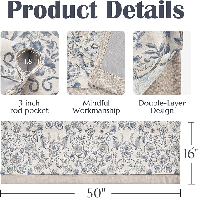 jinchan Linen Valance Kitchen Curtain Pack of 2 Double Layer 16 Inch - Image 7