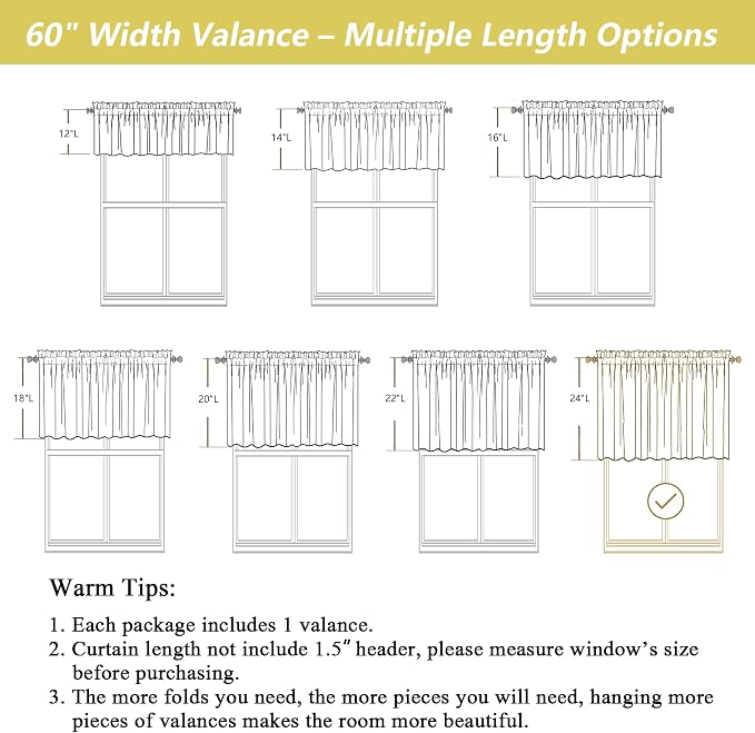 Natural Valances for Windows, Light Filtering Faux Linen Textured Small Short - Image 3