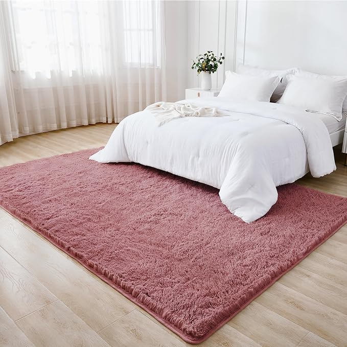 Litanika 5x8 Shag Area Rug for Living Room Bedroom, Pea Pink High Pile Ultra - Image 3