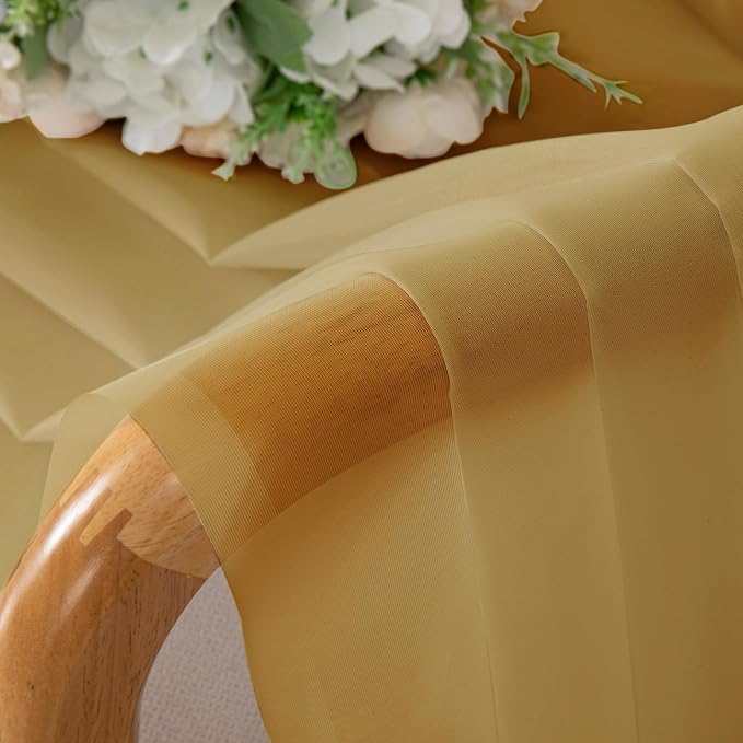 OVZME Gold Sheer Curtains 96 Inches Long 2 Panels - Image 5
