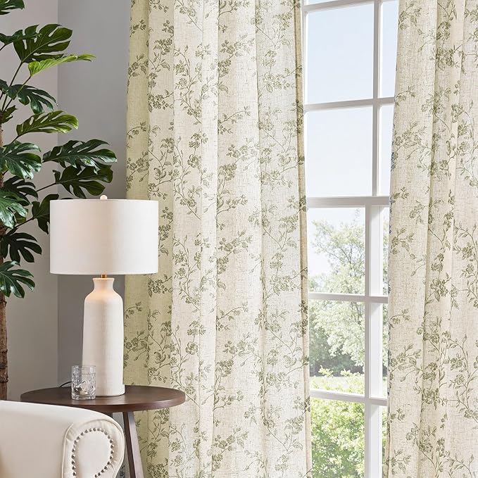 jinchan Linen Floral Curtains 84 Inch Farmhouse Country Flower Drapes Rustic - Image 7