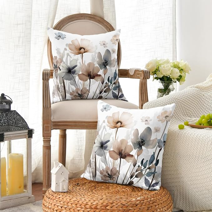 AVOIN colorlife Poppy Flowers Chinoiserie Throw Pillow Covers, 18 x 18 Inch - Image 5
