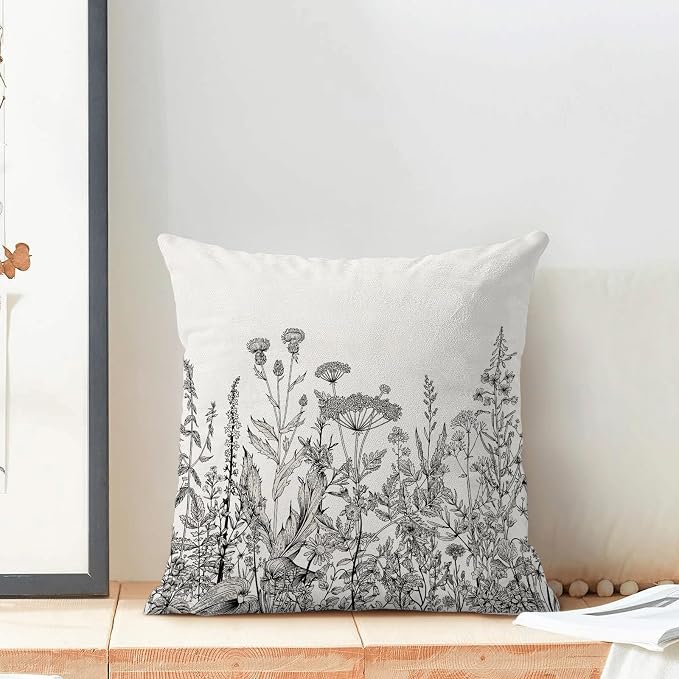 AEIOAE Black White Gray Pillow Covers 22x22 Inch Set of 2, Spring Wildflower - Image 3