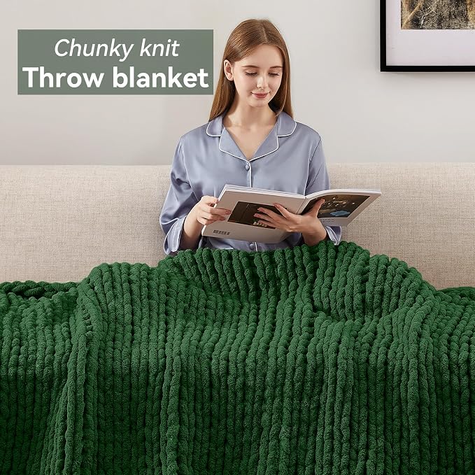 Negwoo Chunky Knit Throw Blanket, Handmade Grass Green Crochet Big Thick Blanket - Image 7