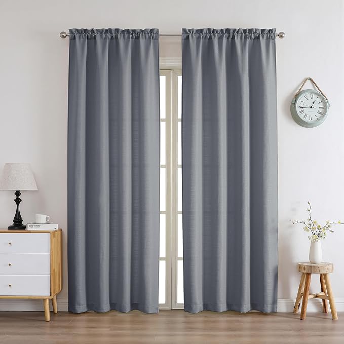 Chyhomenyc Dark Grey Curtains 78 Inch Length 2 Panels Set, Faux Linen Textured by Chyhomenyc