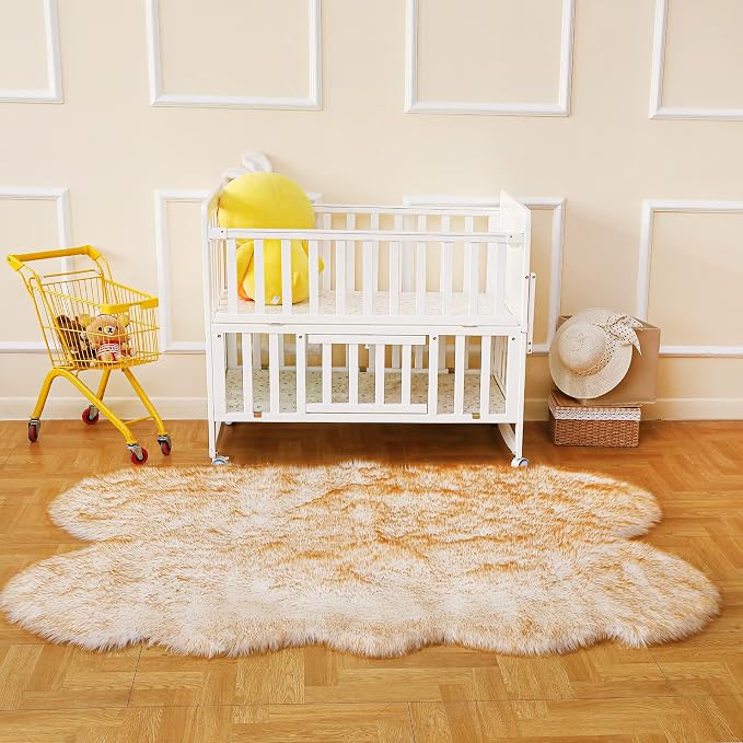 Fluffy Faux Fur Rug White Yellow Sheepskin Area Rug, 4x6 Ft Ultra Soft Shaggy - Image 7