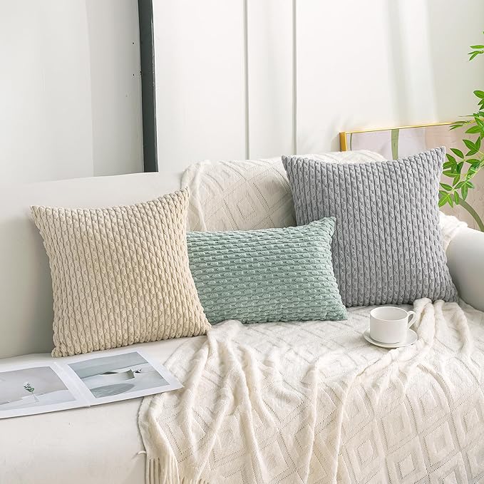 Set of 4 Beige Decorative Throw Pillow Covers 20x20 Inch Corduroy Pillow Covers - Image 3