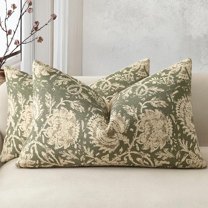 Vintage Floral Print Throw Pillow Covers 12x20 Set of 2 Neutral Modern by DKwizme