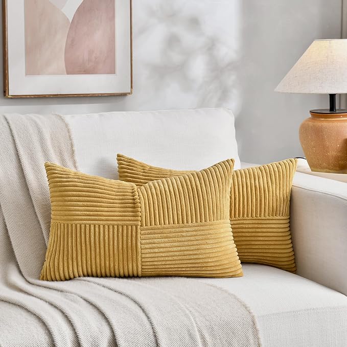 Fancy Homi 2 Packs Mustard Yellow Lumbar Decorative Throw Pillow Covers 14x24 - Image 6