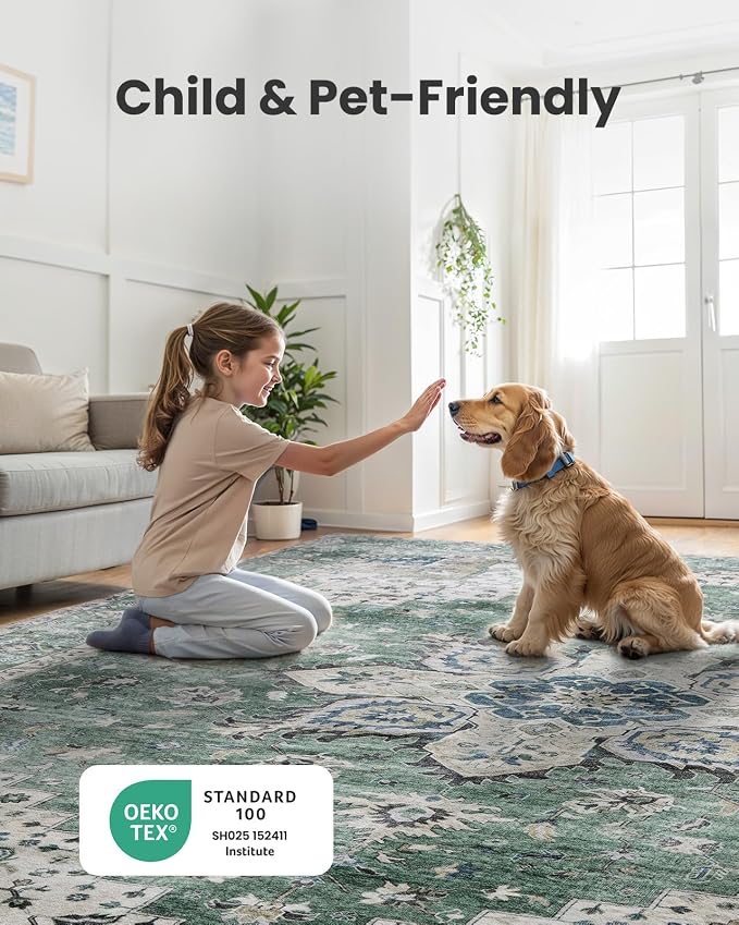 AMADA HOMEFURNISHING 10x14 Washable Area Rug, Low-Profile Large Area Rug - Image 4