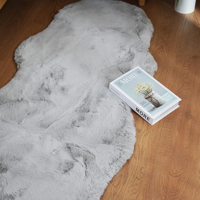 Ghouse Soft Faux Sheepskin Fur Rug 2x4 Grey Fluffy Bedside Rugs Plush Rug Shag - Image 4