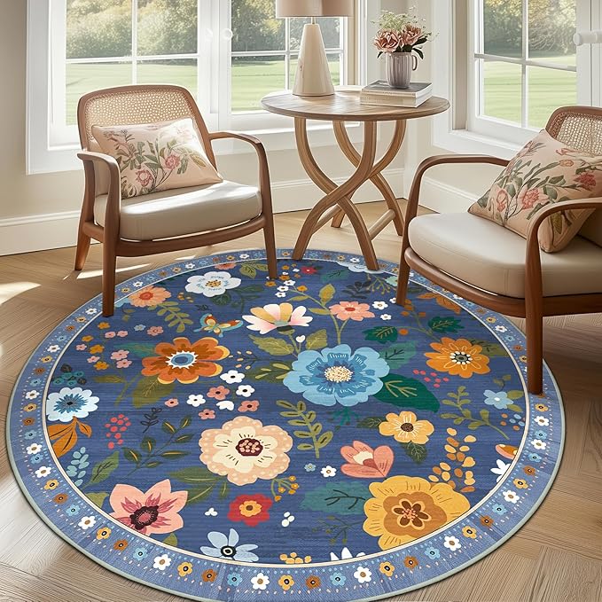 RELEANY Floral Nursery 4ft Area Rugs Washable Print Boho Cute Carpet Non Slip - Image 2
