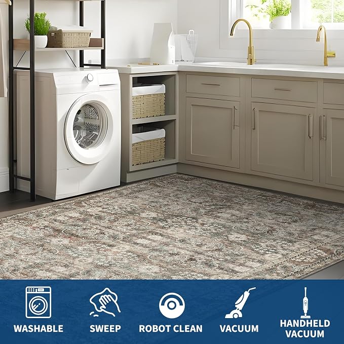 GarveeHome Runner Rug 2x6 Washable Vintage Floral Bathroom Rugs, Non Slip Low - Image 7