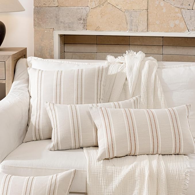 Hckot Throw Pillow Covers 24x24 Set of 2 Tan Pillow Covers Farmhouse Decorative - Image 5