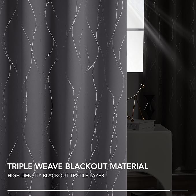 Deconovo Short Curtains Grey, Thermal Insulated Soundproof Drapes, Wave Dots - Image 6