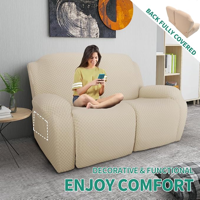 YEMYHOM 6 Pieces Stretch Loveseat Recliner Slipcover Jacquard Recliner Sofa - Image 2