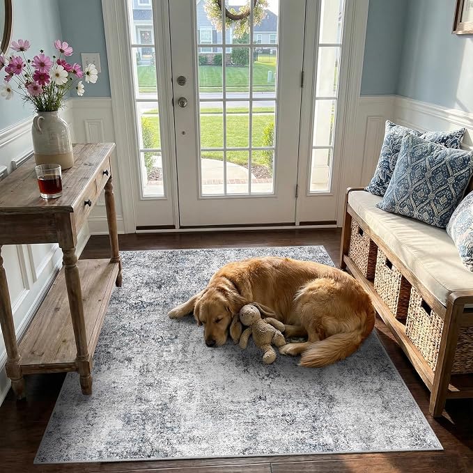 4 Square Area Rug: Washable Low Pile Carpet by Puino