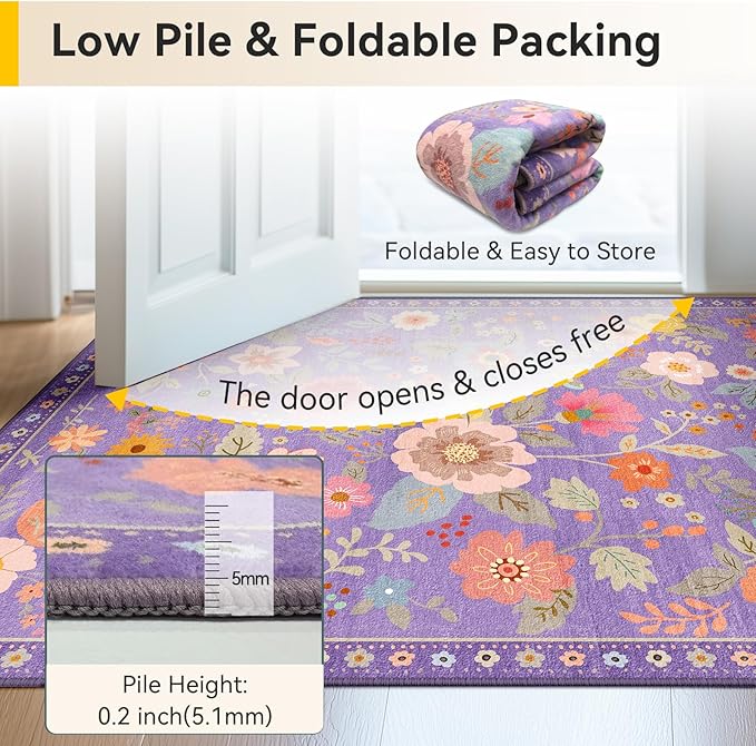 RELEANY Floral Nursery 3x5 Area Rugs Washable Print Boho Cute Carpet Non Slip - Image 5