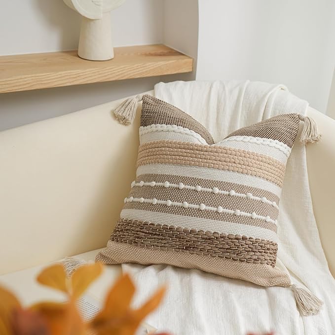 BlissBlush Brown Decorative Throw Pillow Cover 18x18 Square Boho Accent - Image 6