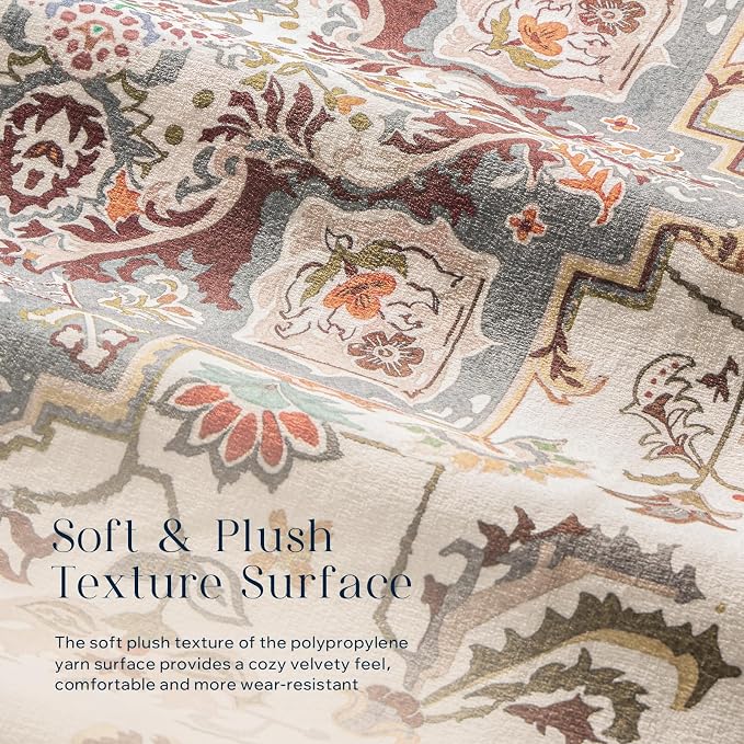 Phantoscope Washable Runner Rug 2'x10' Non-Slip, Vintage Boho Hallway Rugs - Image 4