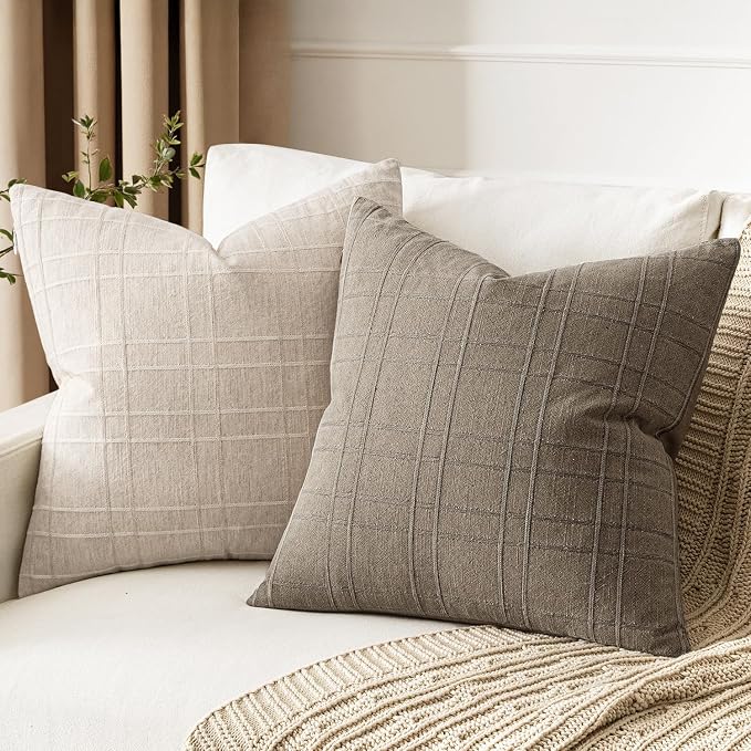 MIULEE Decorative Linen Check Throw Pillow Covers Neutral Farmhouse Vintage - Image 3