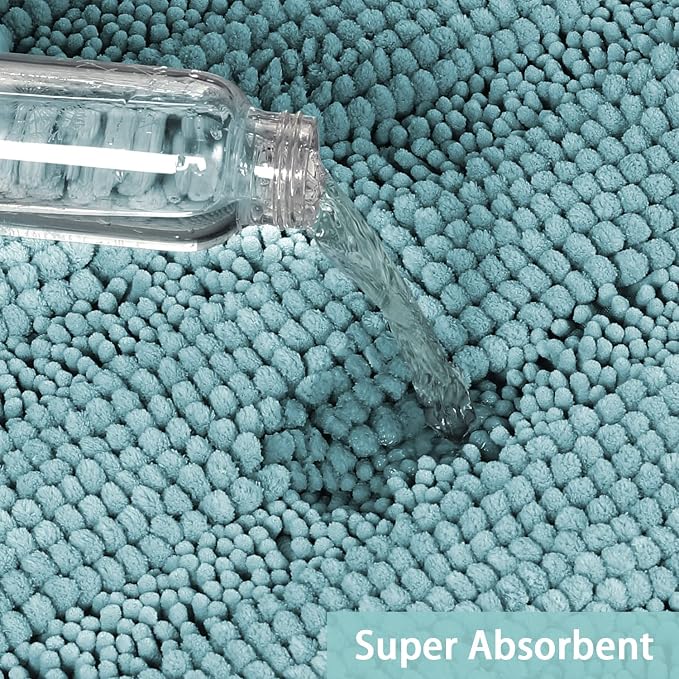 Turquoize Chenille Bathroom Rugs Set Non-Slip Bath Mats - Image 5