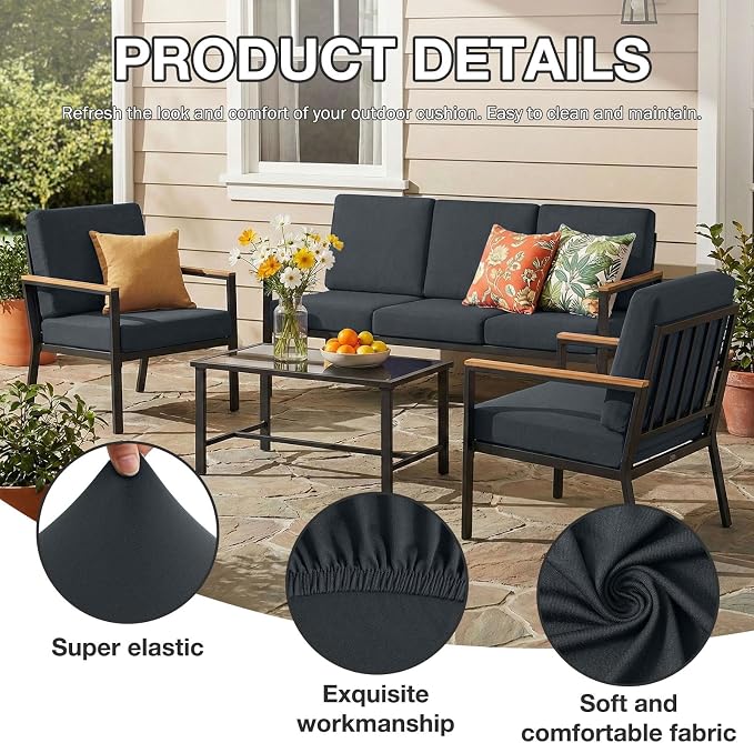 hyha 4Pcs Patio Cushion Covers, Stretch Outdoor Couch Cushion Covers, Washable - Image 3
