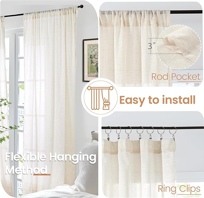 BGment 54 Inch Length Natural Linen Curtains - Image 6