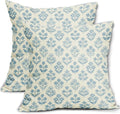 Light Blue Floral Pillow Covers 18x18 Inch Set of 2, Vintage Flower Block Print by Sivirary
