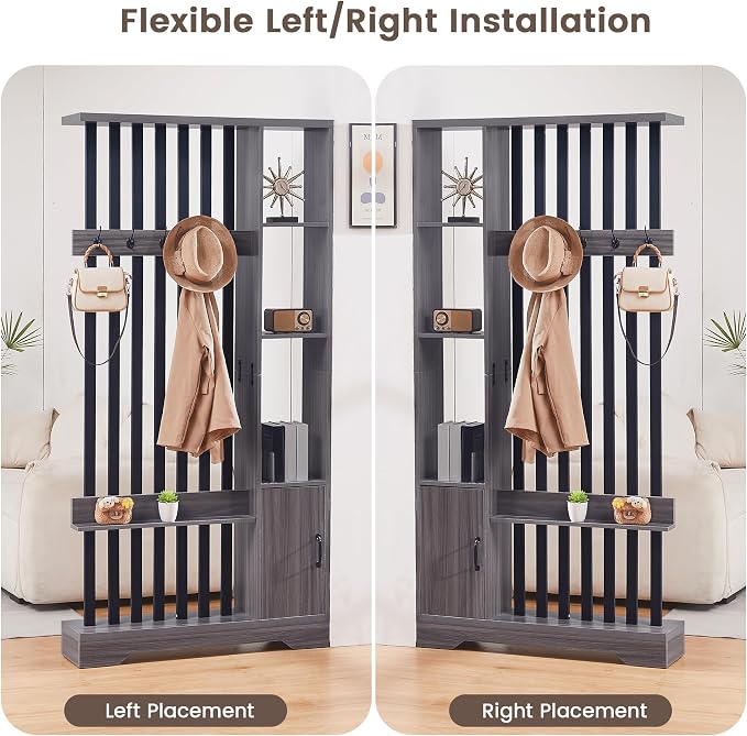 Room Divider with Shelves, Wall Room Divider Bookshelf, Freestanding Wood - Image 8