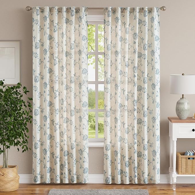 jinchan Linen Curtains Floral Curtain 84 Inch Length - Image 2