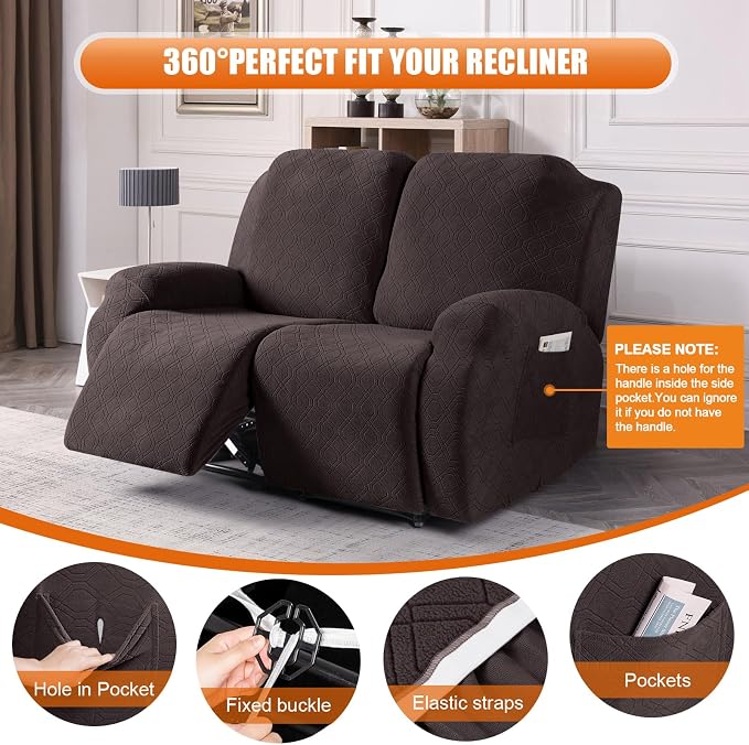 VANSOFY Loveseat Recliner Covers, 2-Pieces Stretch Reclining Couch Cover - Image 5