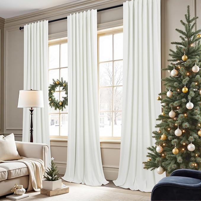 Ivory 100% Blackout Curtains 96 Inches Long 2 Panels Farmhouse Style Bedroom - Image 2