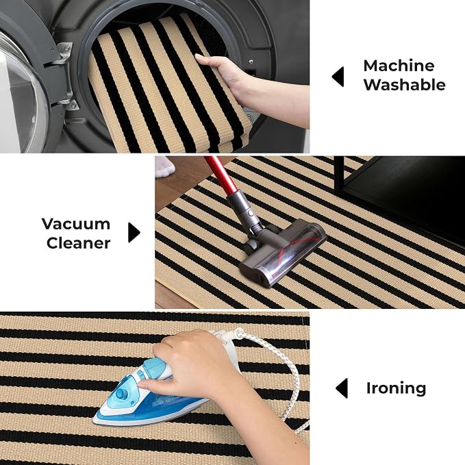 KOZYFLY 5x7 Ft Area Rug Striped Outdoor Rug Brown and Black Washable Indoor - Image 6