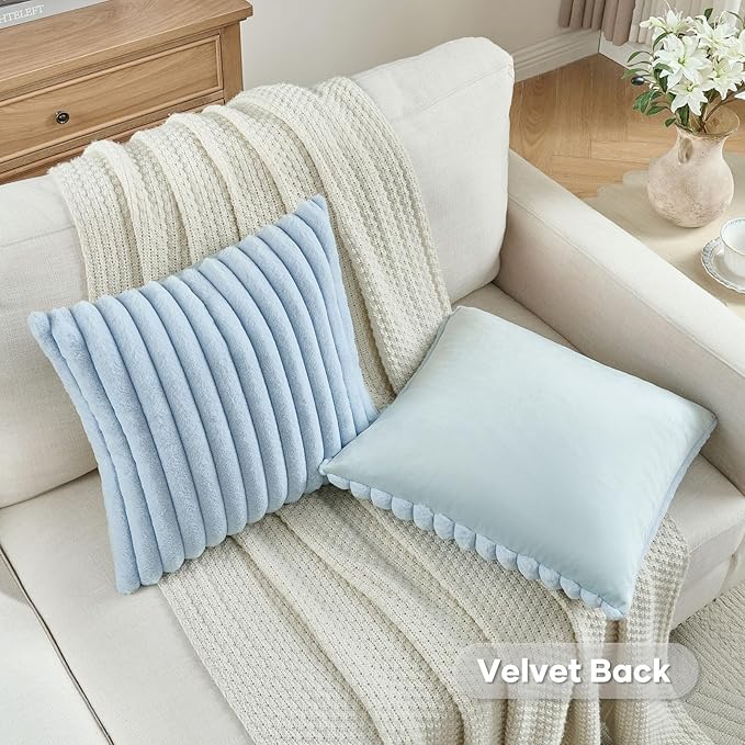 FUTEI Light Blue Decorative Throw Pillow Covers Set of 2, 24x24 Inch Soft - Image 4