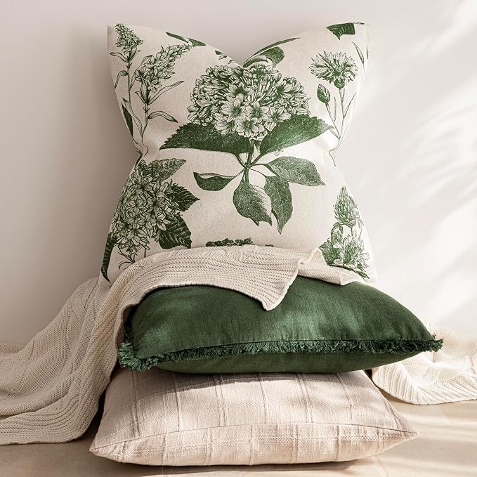 Foindtower Set of 2 Linen Floral Throw Pillow Covers Neutral Vintage Print - Image 5