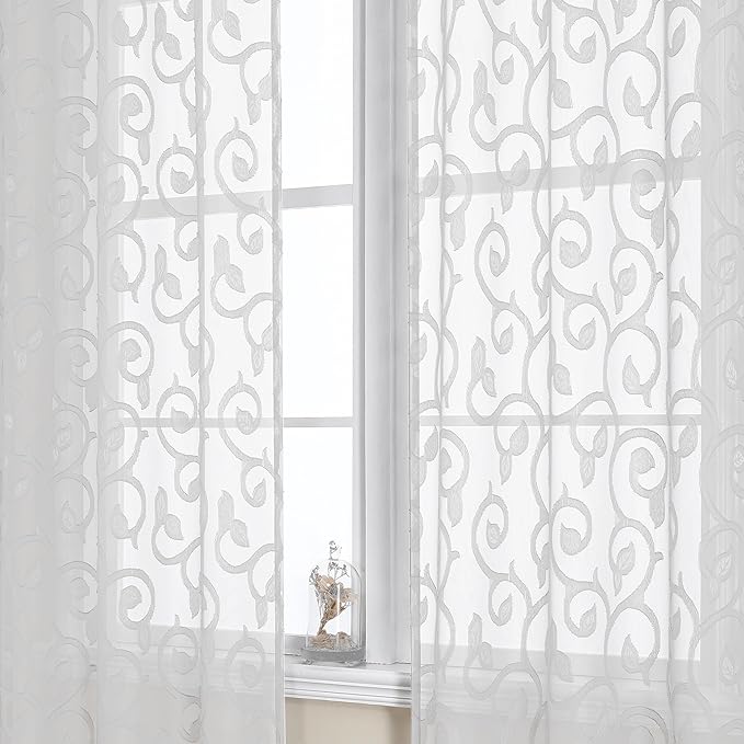 OWENIE Furman Extra Long Sheer White Curtains 96 inches Long - Image 2