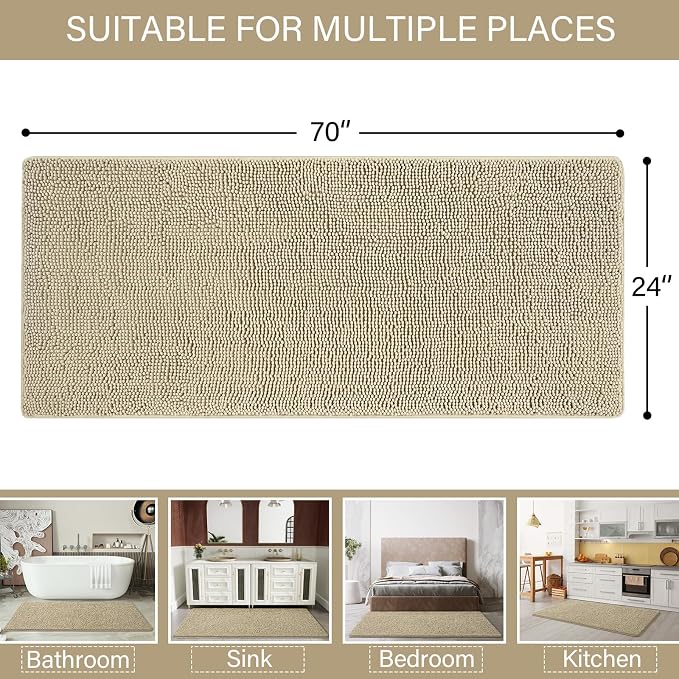 LOCHAS Luxury Bathroom Rug Shaggy Bath Mat 24 x 70 Inch, Washable Non Slip Bath - Image 2