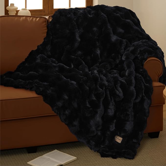 Bedsure GentleSoft Fluffy Fuzzy Black Throw Blanket - Image 9