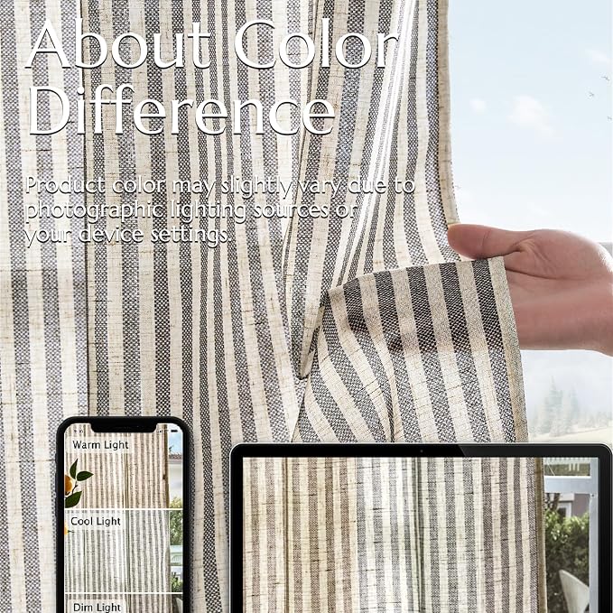jinchan Linen Curtains Black on Beige Striped Curtains - Image 6
