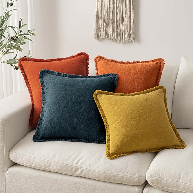 MIULEE Decorative Lumbar Throw Pillow Covers Neutral Linen Fringe Throw Pillows - Image 5