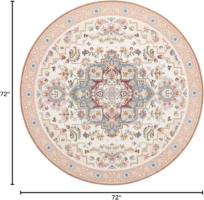 Phantoscope Washable Round Area Rug 6ft Non-Slip, Vintage Boho Rugs - Image 2